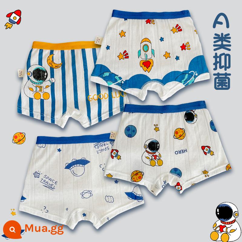 Quần lót trẻ em bé trai boxer bông hoạt hình khủng long bé trai bé trung và lớn trẻ em quần đùi cotton xuân thu - Phi hành gia K10 [4 gói]