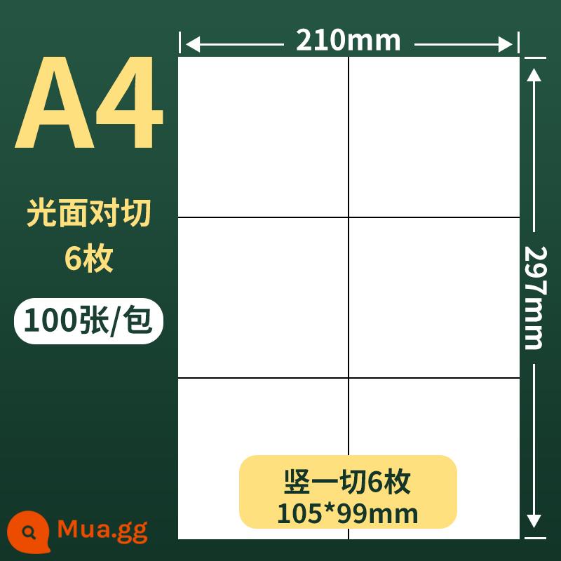 giấy photocopy a4 tự dính 100 tờ nhãn in Giấy photocopy A4 nhãn tự dính phần bên trong cắt giấy kraft giấy tự dính nhãn mờ bóng tự dính in phun laser - A4 cắt làm 6 miếng (bóng 100 miếng)