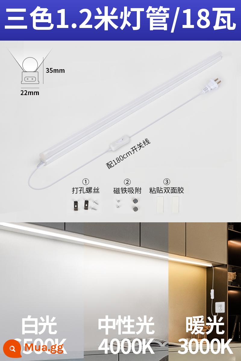 Đèn trần để bàn cực dài, đèn LED học tập mở rộng, bảo vệ mắt, không cần lắp đặt, Dải đèn bàn đa năng có từ tính tự dính - Cáp chuyển đổi ba màu 1,2m 18W + 1,8m