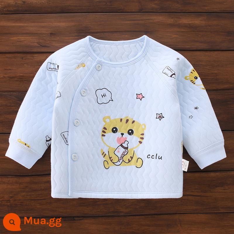 Bé Sơ Sinh Quần Lót Top Nguyên Chất Cotton Xuân Thu Đông Thu Đông Quần Áo Vệ Sinh Quần Folio Đơn Mảnh Lớp Đế Bộ Đồ Ngủ Mới - D01 chần bông màu xanh hổ