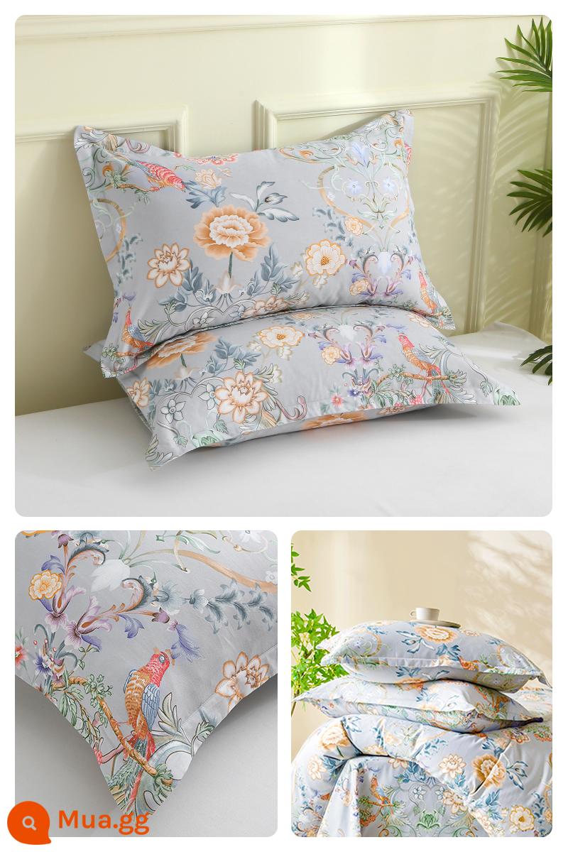 Vỏ gối cotton nguyên chất 100 vỏ gối cotton 1 cặp dùng trong nhà gối da dày cao cấp 48cm x 74cm kiểu dáng mới - [Chải Mocha Satin Tencel] Ý Nghĩa Hoa (Đôi)