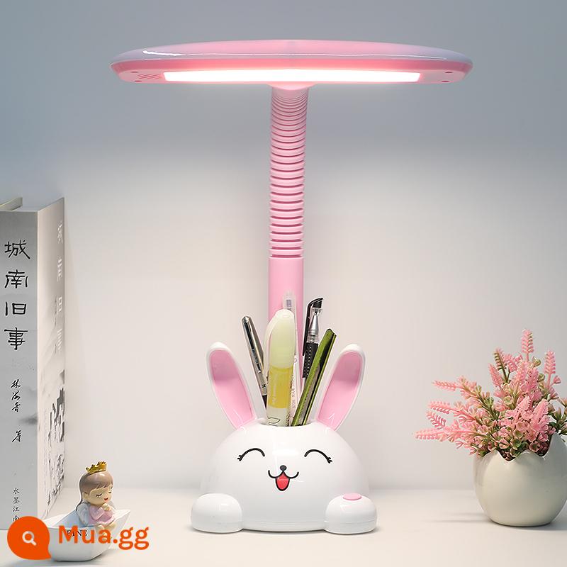 LED Bàn đèn bảo vệ mắt bàn dành cho sinh viên trẻ em sinh con phòng ngủ ký túc xá -trong bộ phim hoạt hình viết đèn viết đèn đọc - Ổ cắm đựng bút hình thỏ hồng có đèn đổi màu 3 màu