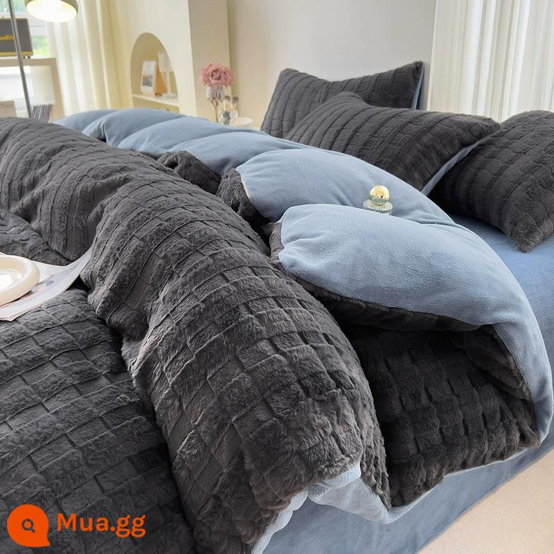 Nhung Sữa 4 Bộ 2023 Mới Nhung San Hô Mùa Đông 2 Mặt Dày Chăn Ga Gối Vỏ Chăn 3 bộ - Little Rex Rabbit Grey [Nhung thỏ Rex dày và ấm nhanh, loại A dành cho bà mẹ và trẻ sơ sinh, có thể ngủ khỏa thân]