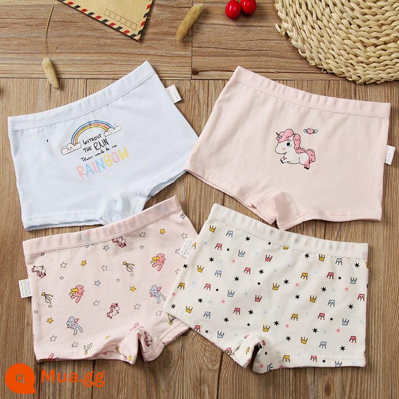 Quần lót trẻ em bé trai cotton nguyên chất mùa xuân và mùa hè góc phẳng bốn góc thanh thiếu niên trung và lớn trẻ em quần short bé trai in hình ngựa vằn 10 tuổi 13 - Quần lót nữ Boxer Pink Pony/4 gói