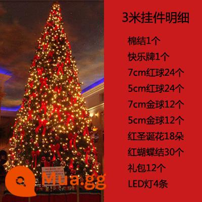 Gói cây thông Noel lớn 3/3,5/4 mét được mã hóa sang trọng 2023 Bộ trang trí Giáng sinh mới để sử dụng tại nhà - Bộ nơ đỏ 3m