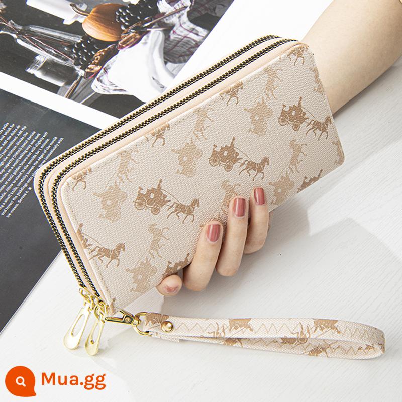 Ví nữ Phiên Bản Dài Clutch Xe In Hình Dung Lượng Lớn Điện Thoại Di Động Tiền, Túi Đựng Thẻ Tích Hợp Cổ Tay Túi Mẹ - màu trắng kem