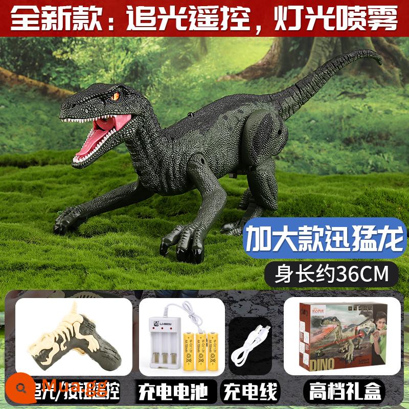 Đồ chơi khủng long điều khiển từ xa điện có thể đi bộ có thể gọi mô phỏng velociraptor trẻ em cậu bé nhảy múa Kỷ Jura có thể di chuyển overlord - Bình xịt đuổi đèn khủng long SM015S-1 xanh + bộ sạc 36cm