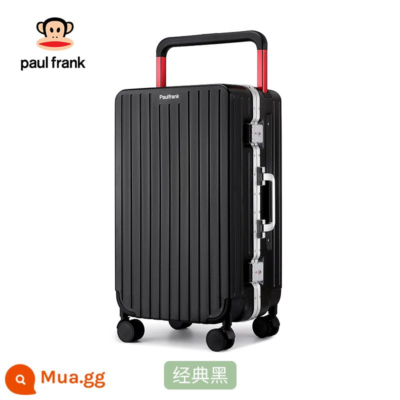 Miệng Lớn Khỉ Khung Nhôm Hành Lý Trung Tâm Nữ Hộp Xe Đẩy Rộng 26 Bánh Đa Năng Sinh Viên 24 Inch Vali Da Nam - Màu đen cổ điển