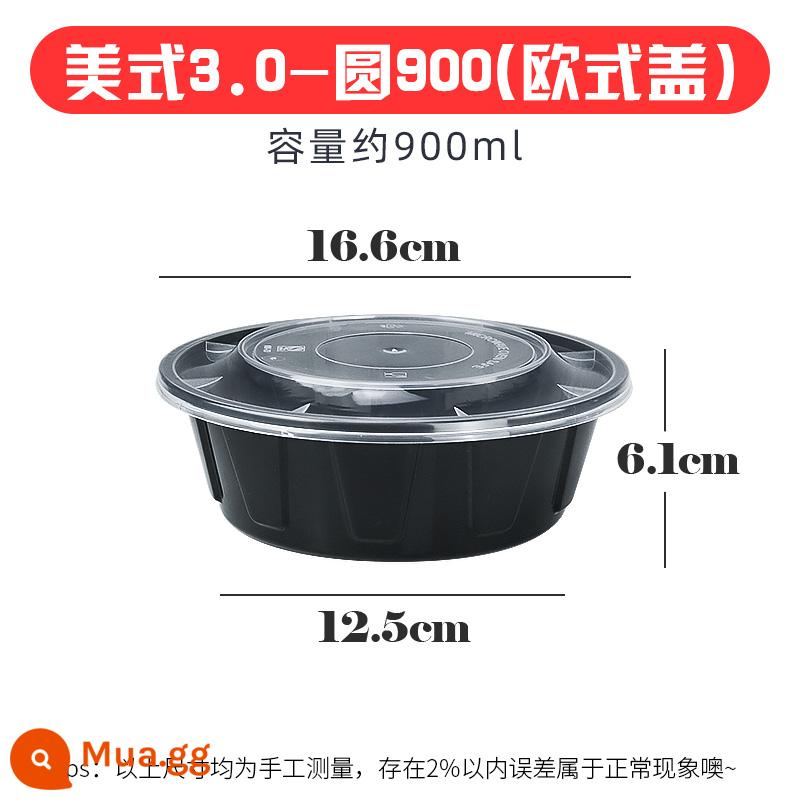 900ml hộp đóng gói tròn kiểu Mỹ giao hộp ăn trưa dùng một lần thương mại hộp ăn trưa dày màu đen có nắp bát nhựa - Mỹ tròn 900 đen [nâng cấp lên thế hệ thứ 3] 150 bộ