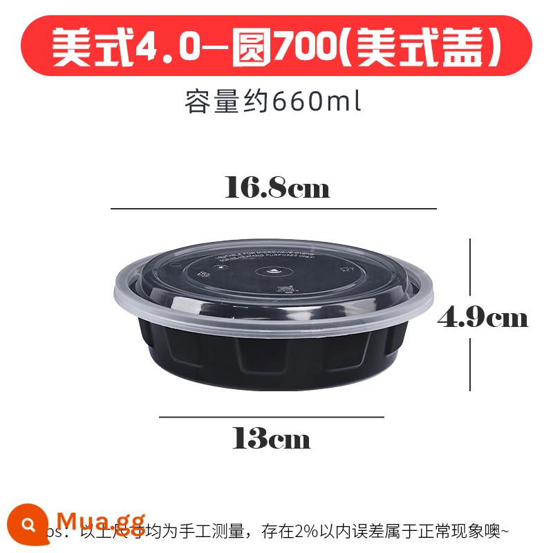 900ml hộp đóng gói tròn kiểu Mỹ giao hộp ăn trưa dùng một lần thương mại hộp ăn trưa dày màu đen có nắp bát nhựa - Mỹ tròn 700 đen [nâng cấp lên thế hệ thứ 4] 150 bộ