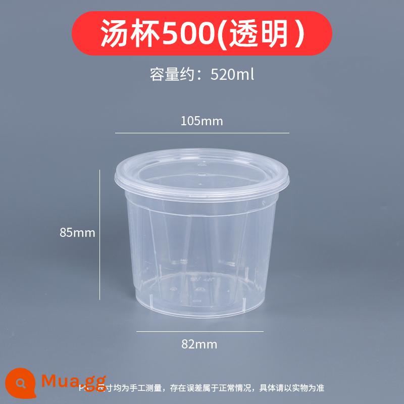 900ml hộp đóng gói tròn kiểu Mỹ giao hộp ăn trưa dùng một lần thương mại hộp ăn trưa dày màu đen có nắp bát nhựa - American round 500 trong suốt [nâng cấp thế hệ 2] 300 bộ