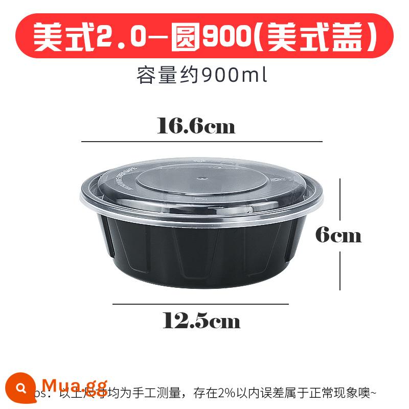 900ml hộp đóng gói tròn kiểu Mỹ giao hộp ăn trưa dùng một lần thương mại hộp ăn trưa dày màu đen có nắp bát nhựa - American round 900 đen [nâng cấp thế hệ 2] 150 bộ