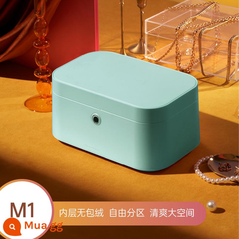 God Finger Treasure Box vân tay Hộp trang sức khóa 2022 Tay mới -Jewelry Code Storage Trang sức an toàn - Mẫu đầu vào-Lớp dưới bạc hà đầu hè (xanh nhạt) không có nhung