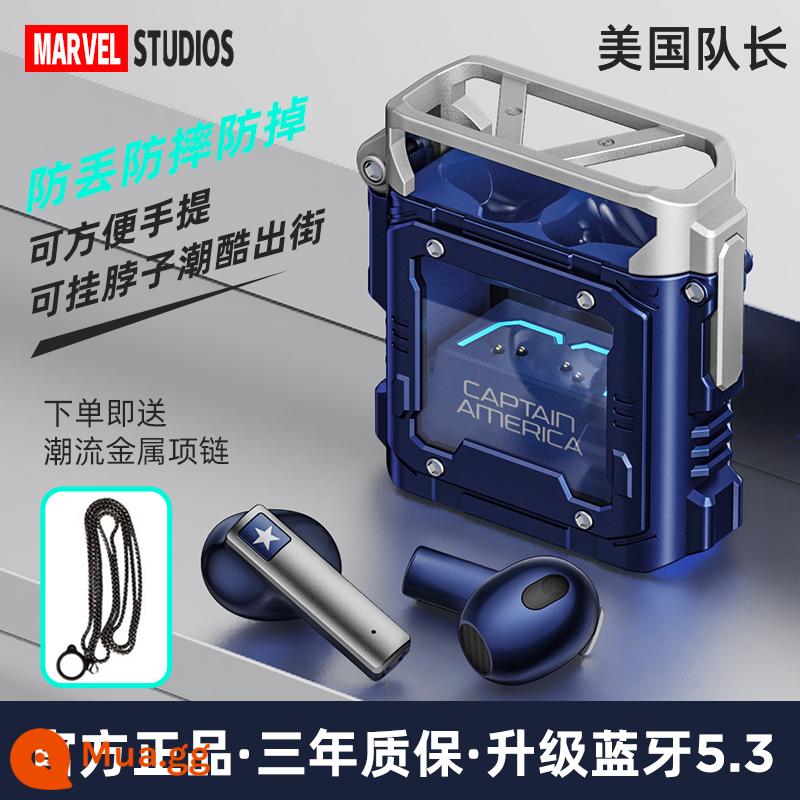 Tai nghe bluetooth không dây đồng thương hiệu MARVEL Disney Marvel BTMV08 2022 chất lượng âm thanh in-ear thể thao mới trò chơi siêu tốt các mẫu thể thao điện tử dành cho nam giảm tiếng ồn phù hợp với Apple Huawei - [Captain America-Blue + Vòng cổ kim loại hợp thời trang] Lấy nó ra và kết nối★Thời lượng pin siêu dài 24H★Bảy loại đèn mát mẻ với bầu không khí