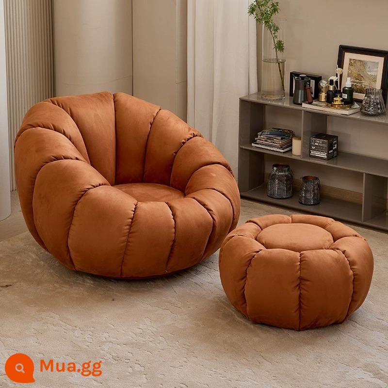 Sofa Lười Bí Ngô Ghế Tất Nam Đơn Thịt Cừu Nhung Phòng Ngủ Dễ Thương Ban Công Cổ Bắc Âu Ghế Sofa Nhỏ - Vòng xoay + bàn đạp màu caramel (da lộn)