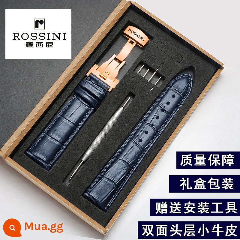 Dây da Rossini nguyên bản da bò khóa bướm mềm thấm mồ hôi 8633/616725/5715 nam 21 - (Da bò) khóa bướm màu xanh + vàng hồng