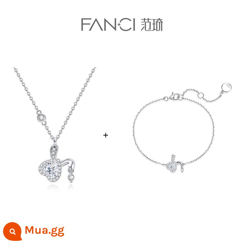 Fanci Fan Qi Trang sức bạc [Honey Rabbit Series] Vòng cổ thỏ Xinyue Nữ Bạc 925 Zodiac Rabbit Year Niche Gift - Vòng cổ thỏ Xinyue + Tay cầm-Trắng