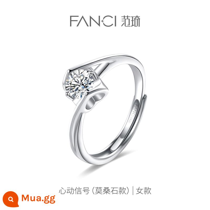 Fanci Fan Qi Trang Sức Bạc Cặp Nhẫn Mở Niche Light Nhẫn Sang Trọng Nhẫn Đơn Nữ Siêu Liên Kết 1 Quà Tặng Lễ Tình Nhân - Mẫu moissanite tín hiệu nhịp tim (nhẫn nữ)