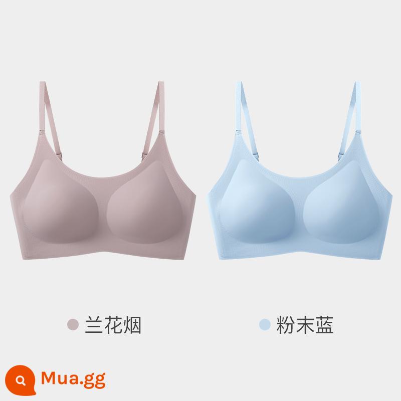 Yunduo đồ lót của phụ nữ không có dấu vết không có kích thước áo ngực lớn ngực nhỏ vest thể thao phong cách mùa hè mỏng phần không có vòng thép lưng đẹp - [Phong cách Sling] Màu khói phong lan + Màu xanh bột