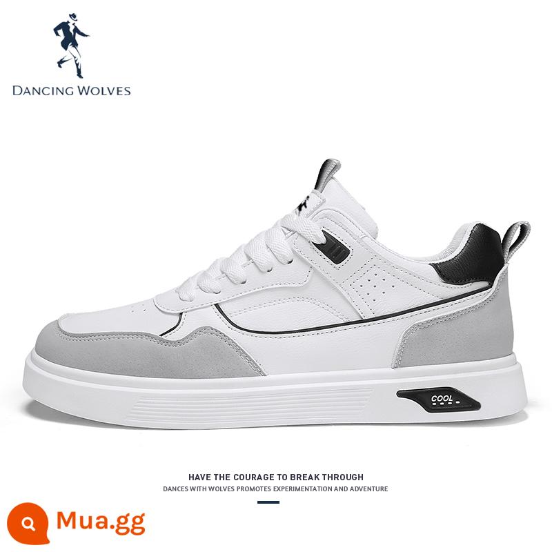 Dances with Wolves Work Nam Mùa Thu Đông Da Chống Thấm Nước Giày Sneakers Tuổi Teen Nam Phù Hợp Với Thể Thao Thường Ngày Giày Hợp Thời Trang - tro trắng