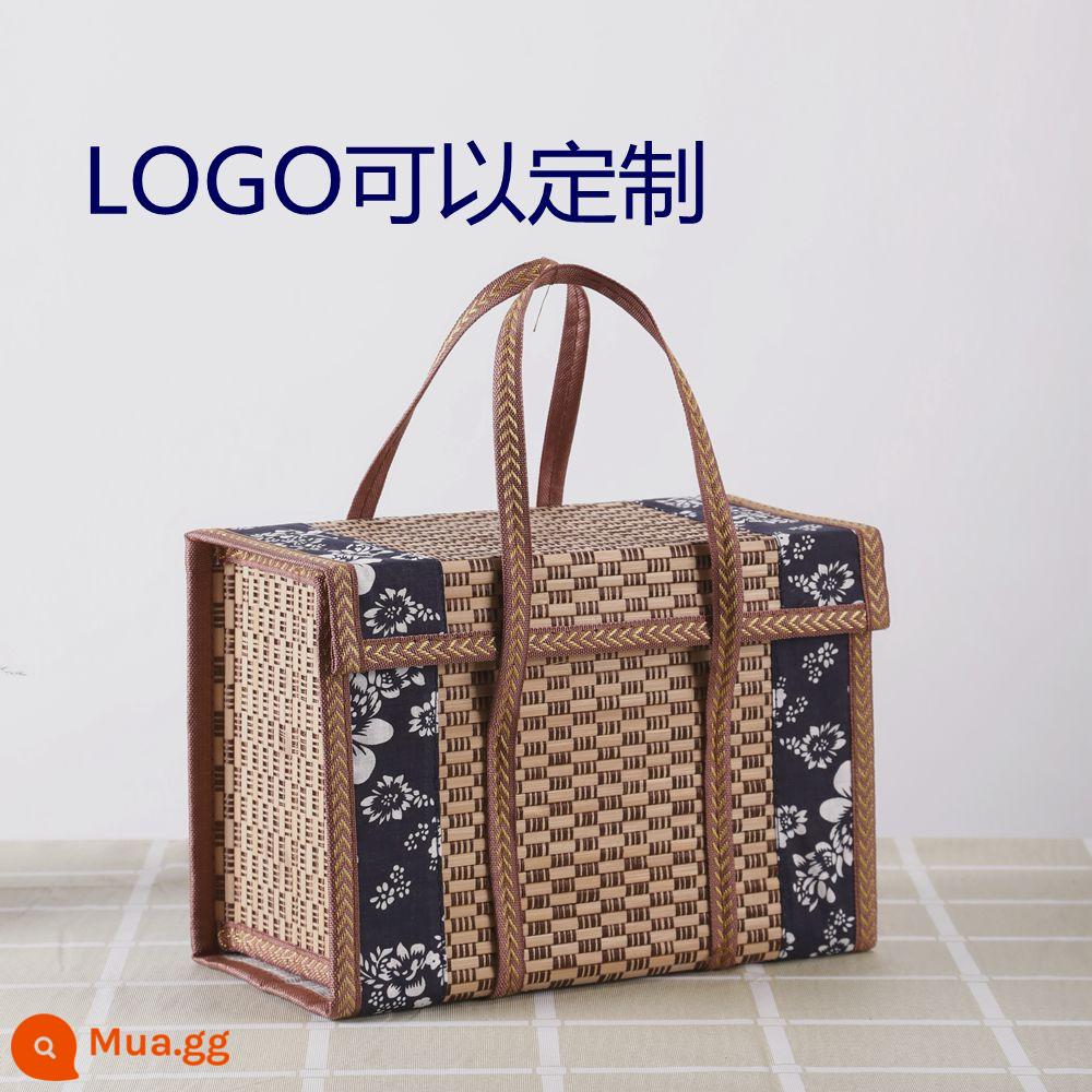 Mid -Autumn Festival Mooncake Hand Hand Hộp tay Dry Building Bamboo Packaging Giỏ - Túi vải vuông màu xanh trắng 30*15*20