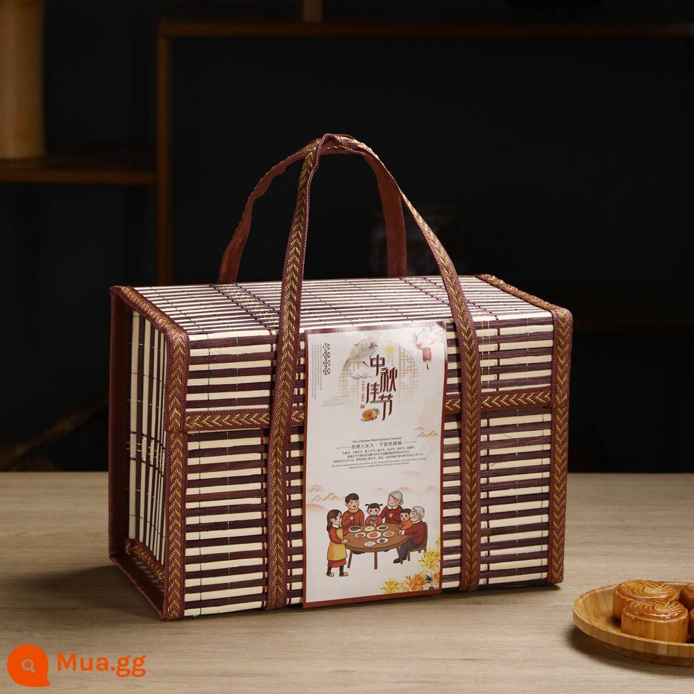 Mid -Autumn Festival Mooncake Hand Hand Hộp tay Dry Building Bamboo Packaging Giỏ - Túi vuông màu nâu 30*15*20 nhãn Trung Thu