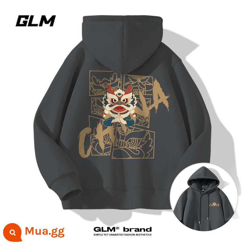 Semir Group GLM Xu hướng quốc gia Áo len nam năm mới Mùa xuân 2024 Nam hoàng đạo Năm con rồng Năm con rồng Quần áo trùm đầu Phong cách nam giới - [Vải dày 320G] Xám vừa #GLDragon Dance