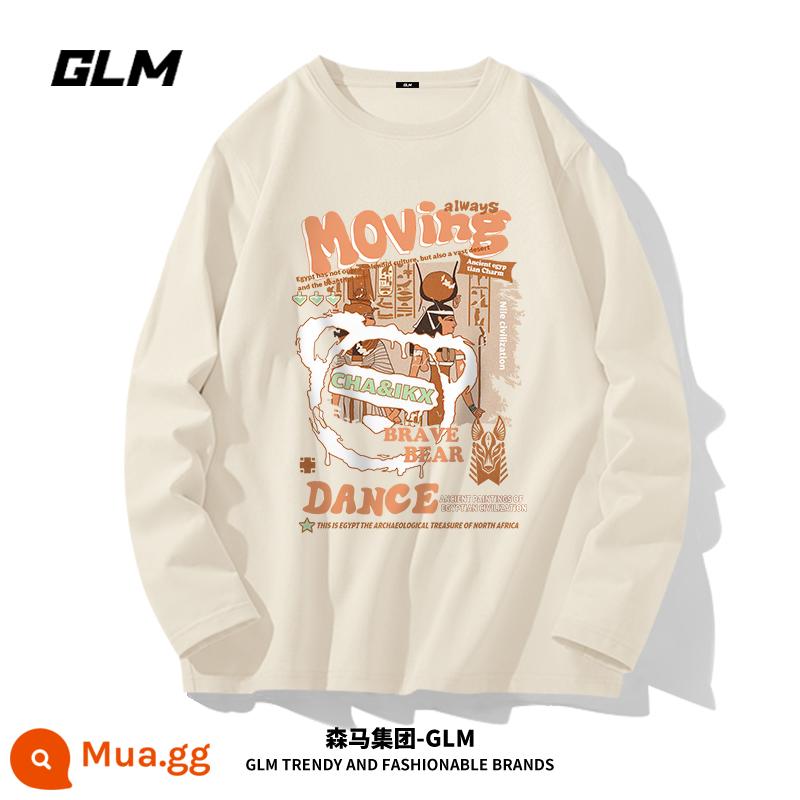 Semir Group GLM Áo thun dài tay cotton nguyên chất Nhật Bản mùa thu nam rộng rãi với áo sơ mi đáy trắng - [Tay dài 100% cotton] gạo nhẹ #Tranh tường Ai Cập D