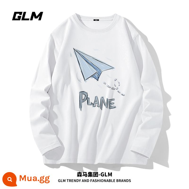 Semir Group GLM Áo thun dài tay cotton nguyên chất Nhật Bản mùa thu nam rộng rãi với áo sơ mi đáy trắng - [Tay dài 100% cotton] Máy bay trắng#xanh