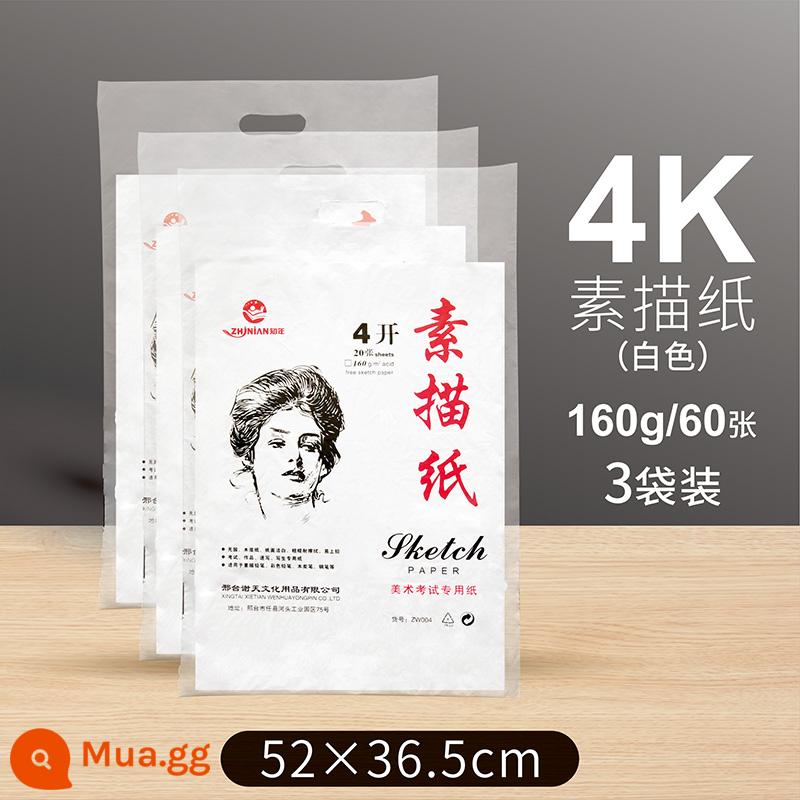 Zhinian 4k giấy phác thảo 8k gouache giấy vẽ màu nước 8 mở phác thảo bút đánh dấu sinh viên nghệ thuật giấy đặc biệt 4 mở giấy vẽ a34 dày chuyên nghiệp công cụ dành cho người mới bắt đầu trọn bộ 16k vẽ đường vẽ - 4 mở 160g phác thảo màu trắng 3 túi (20 tờ/túi)