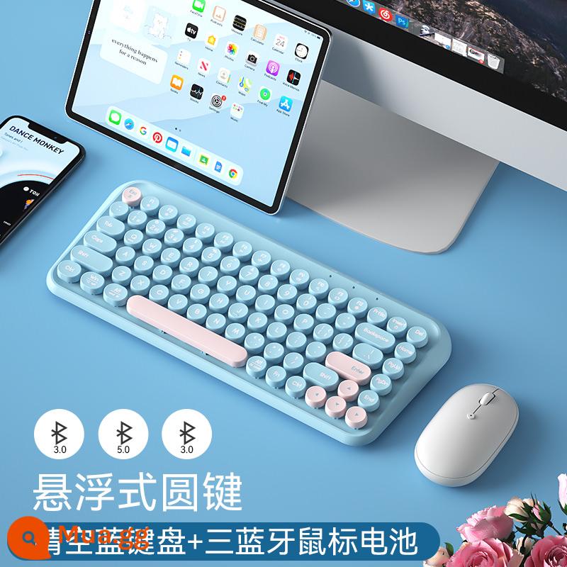 Nhóm bàn phím và chuột không dây bluetooth ba chế độ văn phòng thích hợp cho máy tính xách tay máy tính bảng Huawei apple ipad - Chuột pin màu xanh hồng trong suốt + trắng | bàn phím ba chế độ + ba chuột Bluetooth