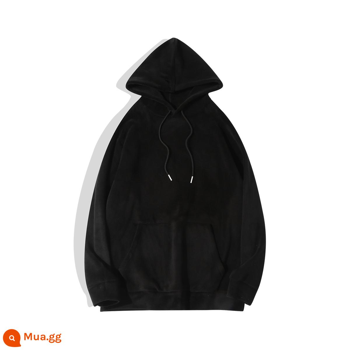 Soft Wax Velvet Úc! Áo hoodie lông cừu dày hai mặt màu nâu đậm kiểu Mỹ giản dị ấm áp cho nam và nữ - M đen