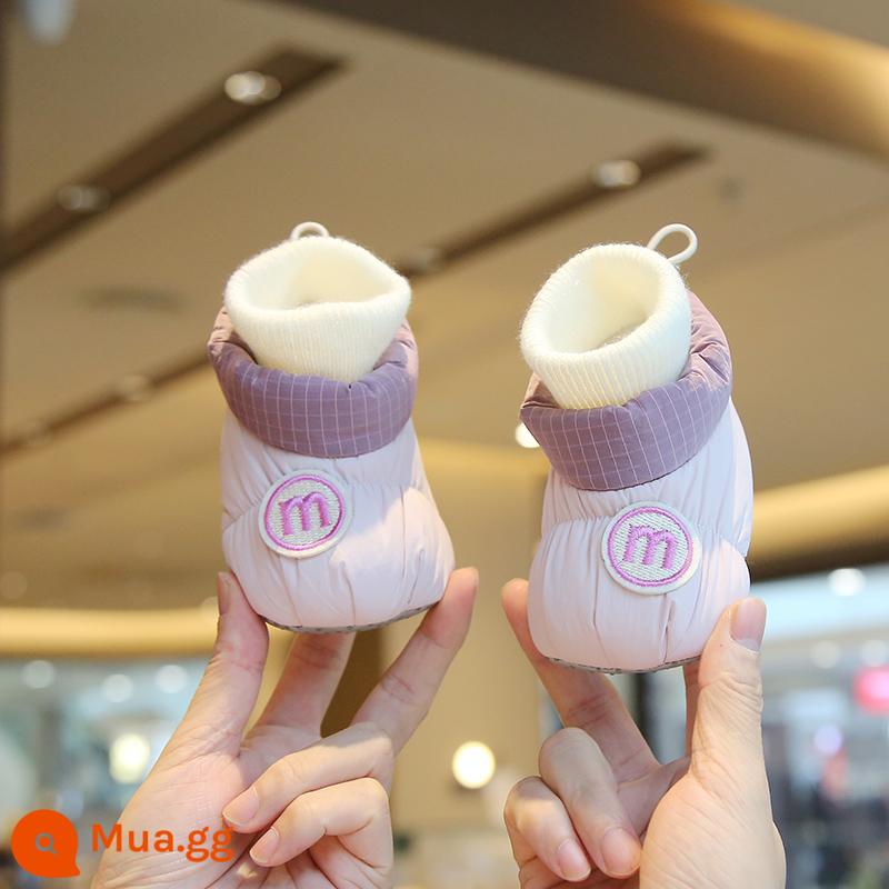 Mùa Đông Cho Bé Plus Nhung Cotton Giày Đế Mềm Nam Nữ Giày Và Tất Ấm Dày Giày 0-1 Tuổi 12 Tháng - Taro Purple