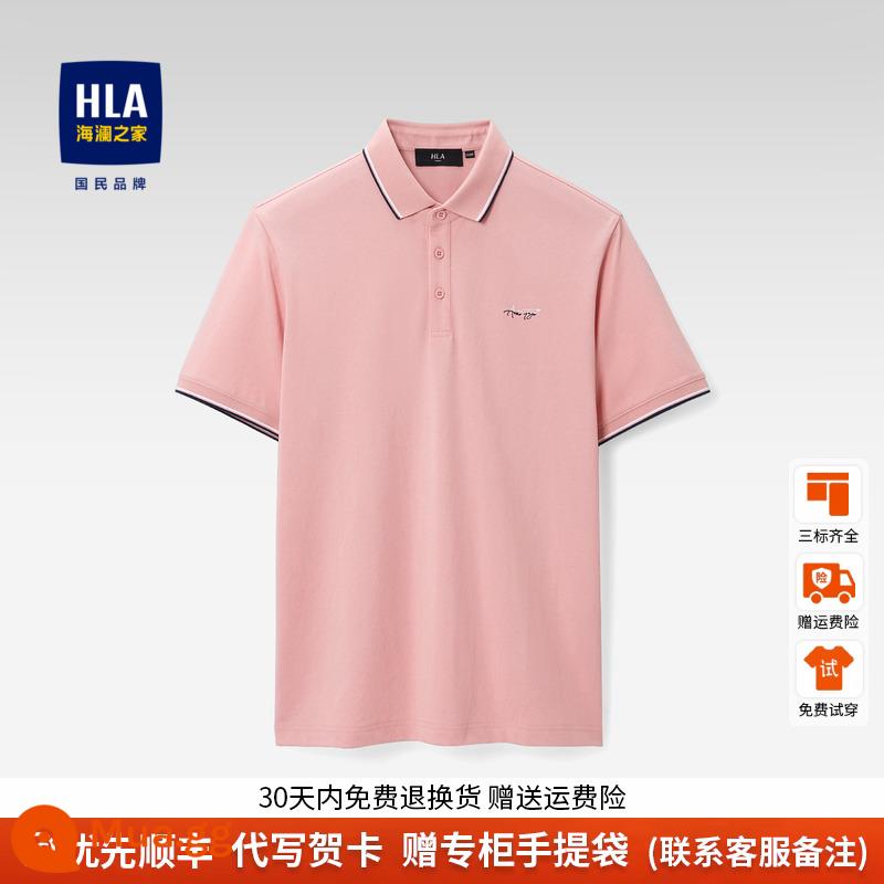 HLA/Hailan Nhà Áo Sơ Mi Nam Bố Áo Thun Tay Ngắn Mùa Hè Cao Cấp Công Sở Ve Áo Rời Top Nam - Hồng 18