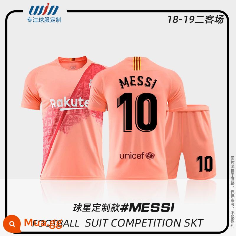 2022 World Cup Argentina Messi Jersey Children Quần áo bóng đá tùy chỉnh Dịch vụ Đội thể thao thể thao của đội tuyển quốc gia - Trận sân khách 18-19 Barcelona S 2 Bộ đồ Messi số 10