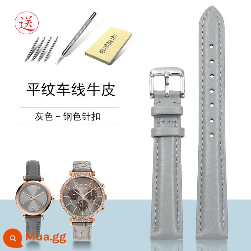 Dây da nam nữ màu xám khóa bướm thích hợp Omega Swarovski Amani Fossil Fiyta - Khóa chốt bằng thép màu xám da bò được khâu trơn