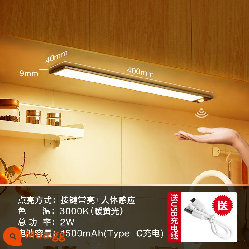 Bull ánh sáng tủ tổng thể với đèn led đáy tủ sạc cơ thể con người ánh sáng cảm ứng thanh tự dính không dây lối đi nhà bếp ánh sáng tủ quần áo - Đèn vàng 40cm + cảm ứng cơ thể người + điều khiển ánh sáng + luôn bật + kiểu sạc