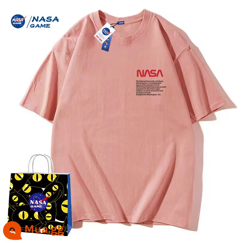 Trang web chính thức của NASA GAME sản phẩm mới đồng thương hiệu 2024 Áo phông ngắn tay cotton nguyên chất dành cho nam và nữ Áo phông hàng hiệu hợp thời trang Áo thun đôi - Áo phông màu hồng có logo NASA