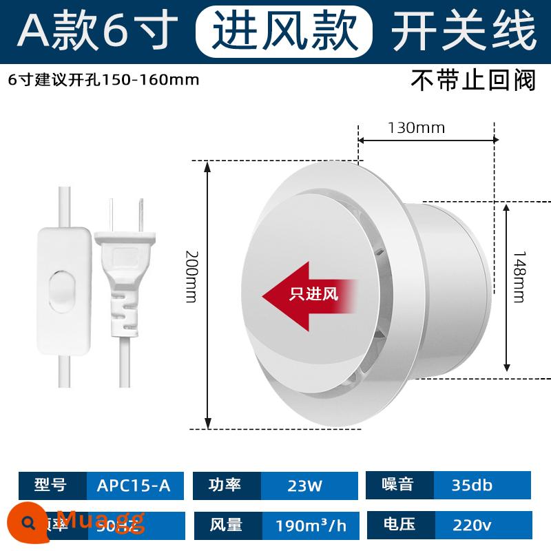 Điều khiển từ xa 2 chiều quạt hút bột phòng treo tường cửa sổ quạt thông gió nhà bếp hộ gia đình quạt hút quạt hút 4 inch 6 inch - Model A Cửa hút gió + công tắc 6 inch