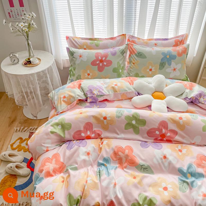 Bộ 4 món cotton 100 cotton nguyên chất Ga trải giường 4 mùa Vỏ chăn ký túc xá sinh viên Bộ 3 món bộ chăn ga gối đơn giản thân thiện với da 1 - Huaman Yulu [Bông loại A dành cho bà mẹ và trẻ sơ sinh]