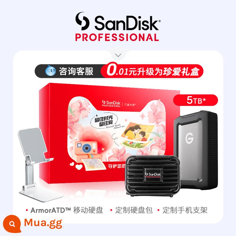 Ổ cứng di động ba ngăn SanDisk master 5T di động dung lượng lớn tốc độ cao tương thích với máy tính bảng MAC bên ngoài TypeC - Ổ cứng di động bền chắc 5TB [Bộ hộp quà báu vật]