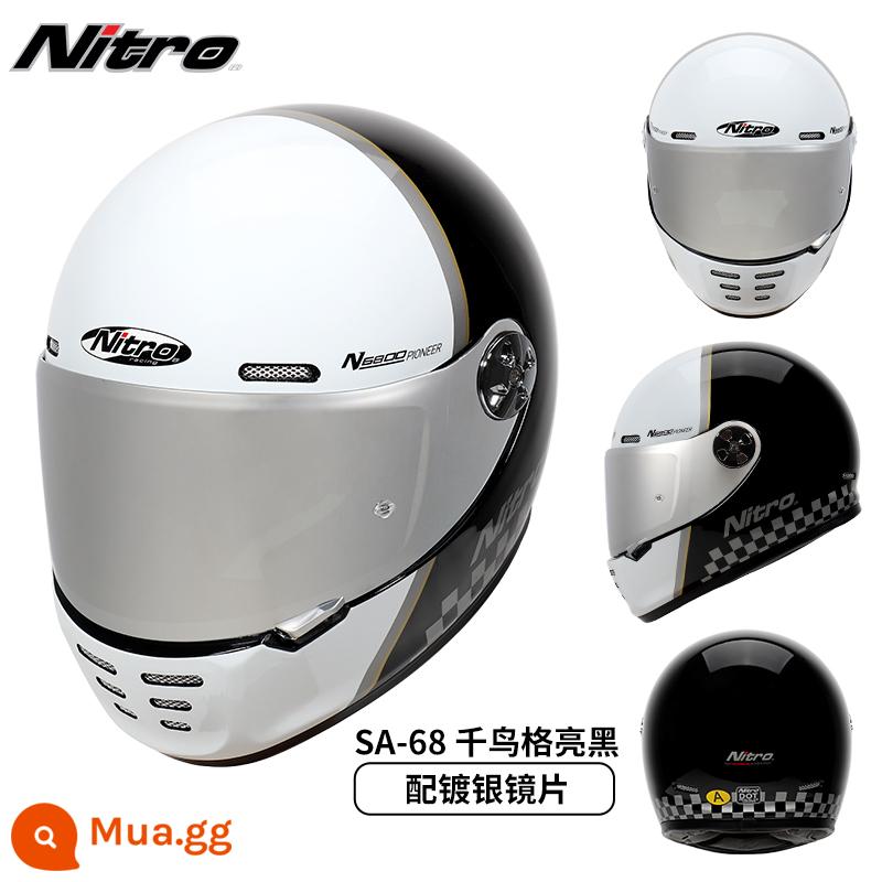 Mũ bảo hiểm xe máy NITRO của Anh dành cho nam và nữ Mũ bảo hiểm xe máy nguyên mặt kiểu cổ điển Harley-Davidson hành trình bốn mùa chứng nhận 3C - Houndstooth màu đen sáng với tròng kính mạ bạc (nhãn dán chống sương mù miễn phí trị giá 88 nhân dân tệ)