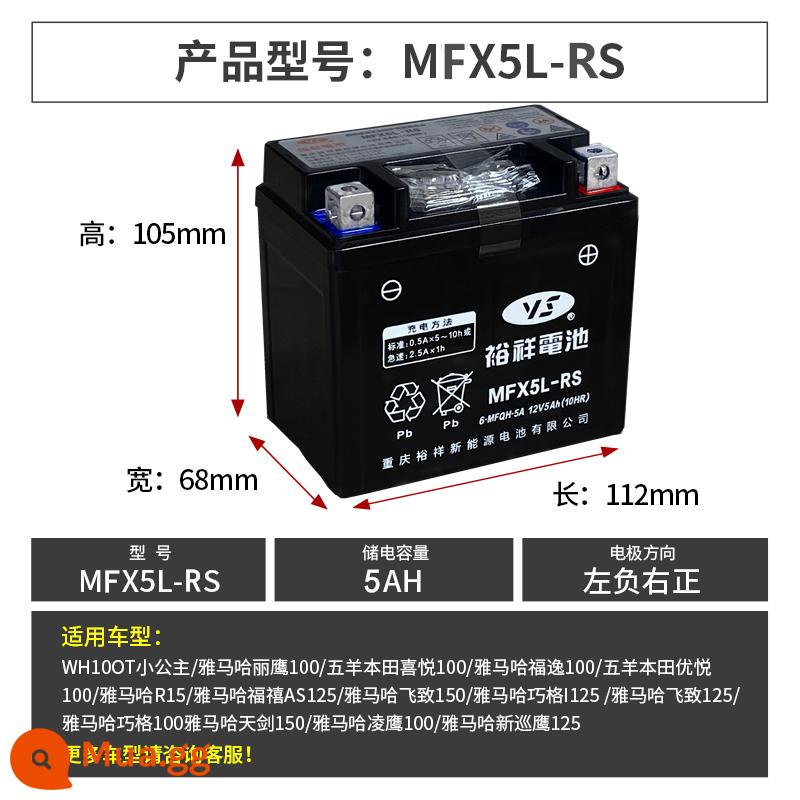 Pin Yuxiang pin xe máy 12VMTX5L-BS không cần bảo trì Qiaoge i Tianjian Feizhi 150 Fuxi as125 - MFX5L-RS (lau khô) sẵn sàng sử dụng sau khi nhận