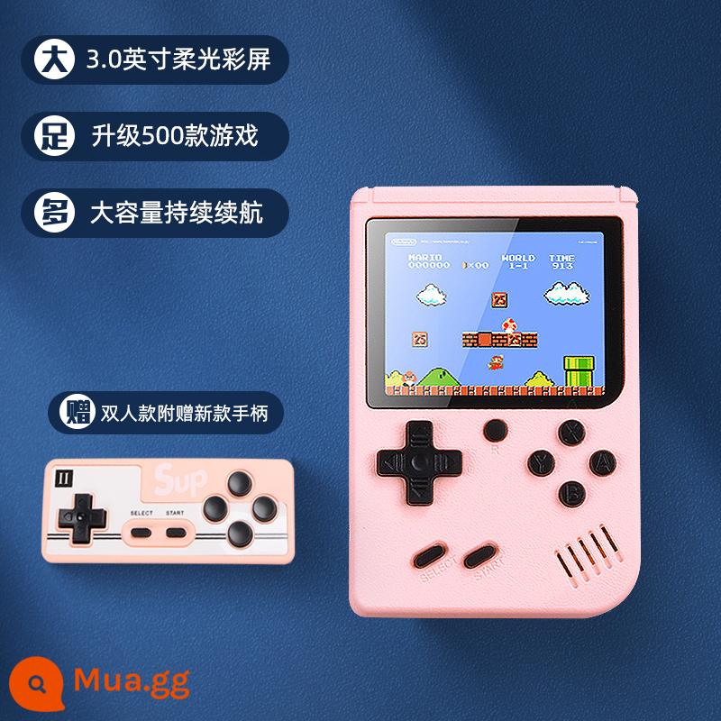 Quà tặng Retro nỗi nhớ tuổi thơ mới Tetris đôi sạc điện thoại di động cho trẻ em chơi game cầm tay cầm tay arcade - [500 Game Macarons] Mẫu đôi màu hồng + Cáp AV + Cáp sạc