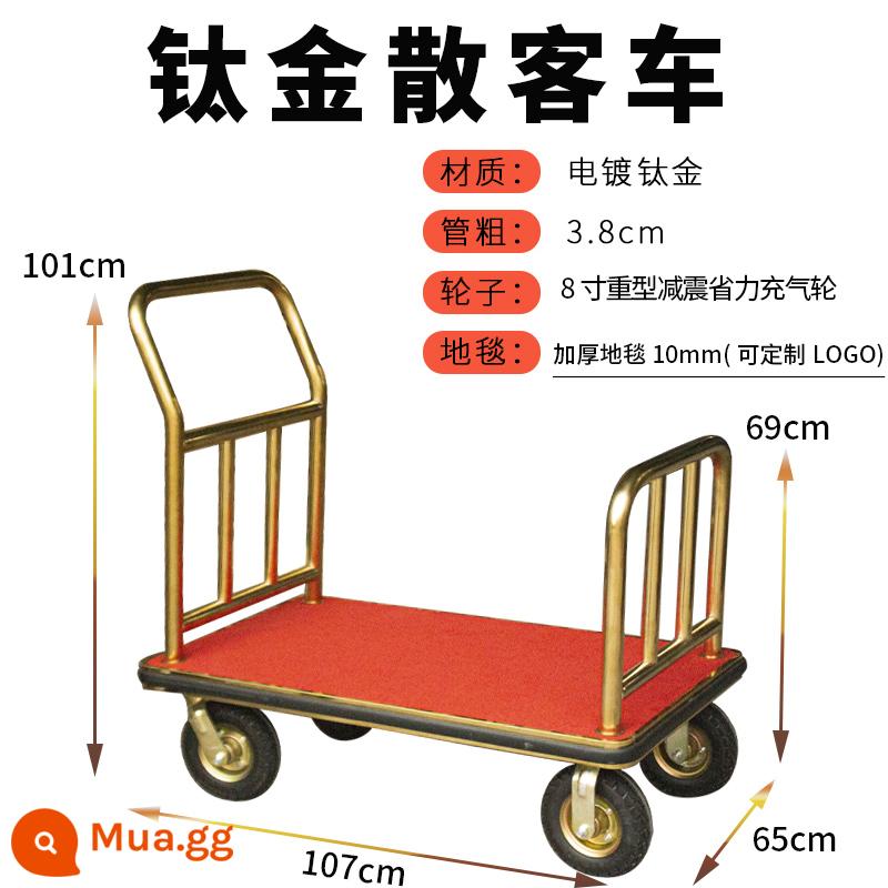 Khách sạn xe đẩy hành lý xe đẩy inox hướng dẫn khách sảnh cưới treo xe đón di động phẳng xe - Lốp khí nén giảm xóc và tiết kiệm sức lao động hạng nặng 8 inch + bao da + thảm đỏ dày 10MM