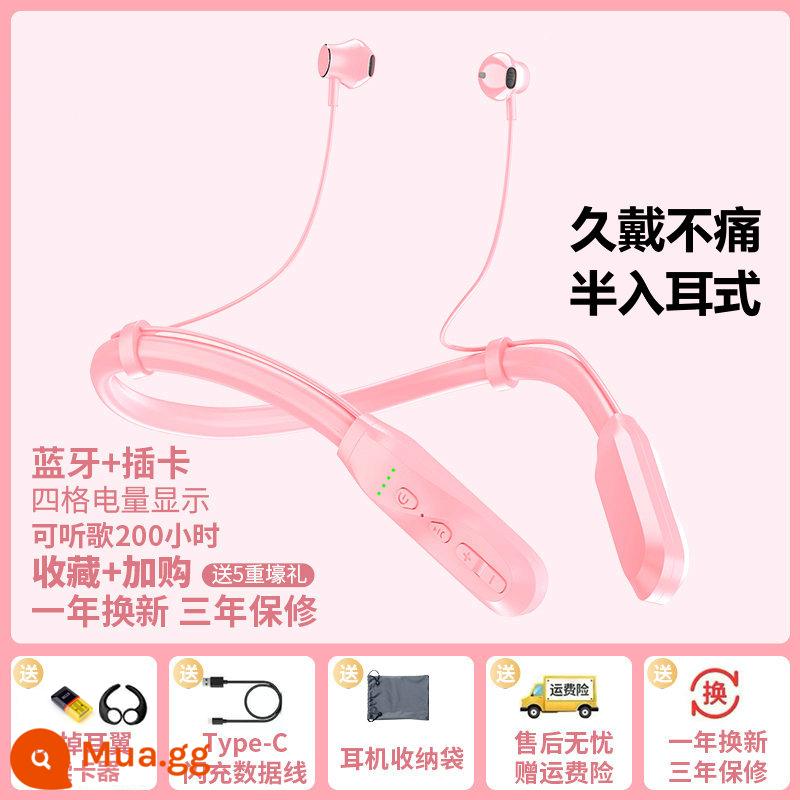 sản phẩm mới 2022 nghe nhạc thẻ cắm tai nghe bluetooth không dây 200 giờ MP3 pin lớn và thời lượng pin dài apple bán tai treo cổ phổ thông Huawei vivo Xiaomi oppo thể thao chạy bộ - Phiên bản thẻ Bluetooth màu hồng dễ thương [Hiệu ứng âm thanh 9D + Nửa tai + 200 giờ + Hiển thị pin]