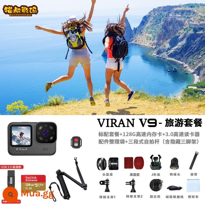 Mồi câu cá màn hình kép 4K self-media VLOG camera thể thao đầu máy quay xe đạp camera khỏa thân chống thấm nước - Gói du lịch + thẻ nhớ 128G