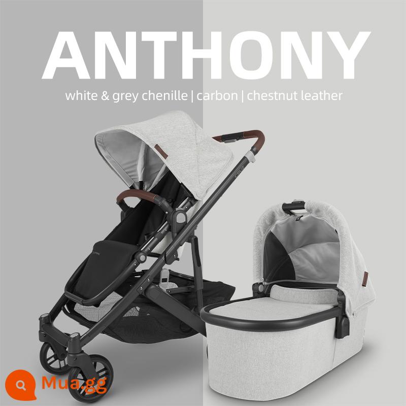 UPPAbaby Cruz V2 cao cấp ngồi gấp xe đẩy trẻ sơ sinh giảm xóc 2 chiều xe đẩy em bé - Trắng Xám [Bộ Giỏ Cho Bé]