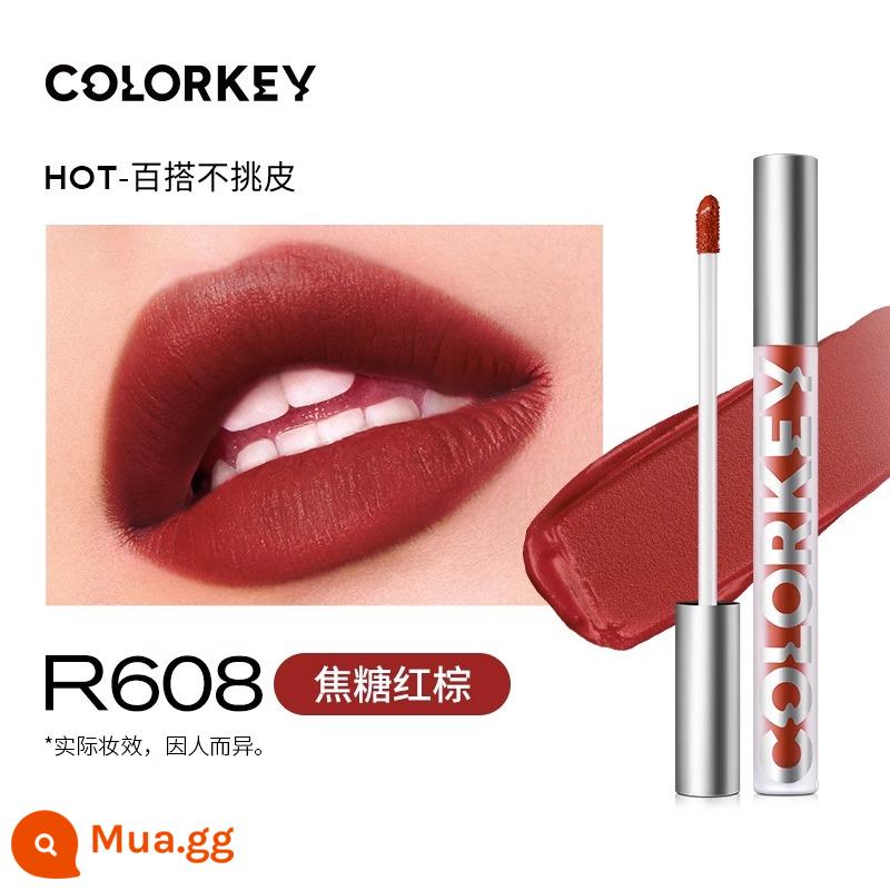 Colorkey Kiraqi son môi men son môi nữ r608 Kiraqi b605 chính thức flagship cửa hàng xác thực gương nhỏ màu đen - R608#Dòng nhung nâu đỏ caramel +7 màu khuyên dùng★