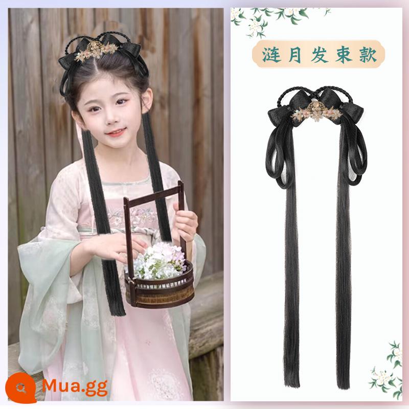 Trẻ em Hanfu tóc giả gói tấm tóc cổ trang phục một mảnh headband cổ gió tóc giả bé gái tạo kiểu phụ kiện tóc búi tóc trùm đầu - Bánh bao Liên Nhạc + vương miện sen hồng